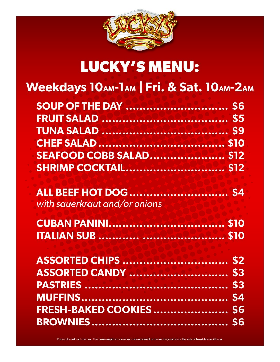 Lucky's Menu - Calder Casino